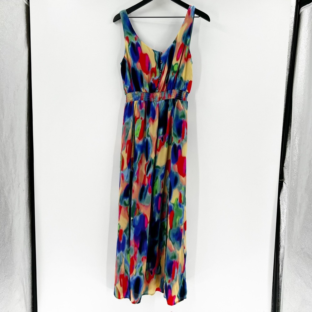 Maeve Maxi Dress Abstract Print Smocked Waist Sleeveless V Neck‎ Women's Size 8
